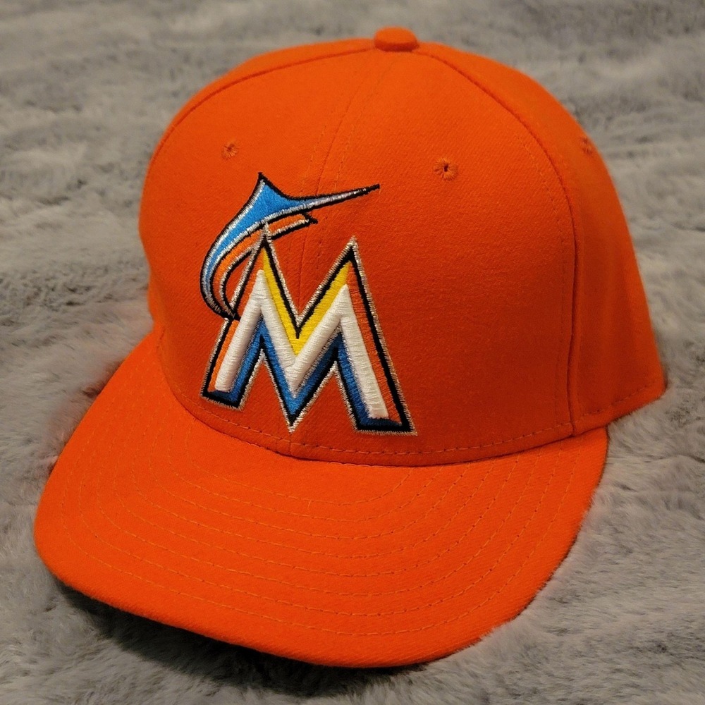 Vintage Miami Marlins Hat Cap Mens 7-1/4 Orange MLB On Field New Era USA 90s